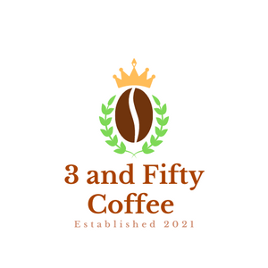 3 and Fifty Coffee logo which consists of a coffee bean with a gold crown and laurel wreath